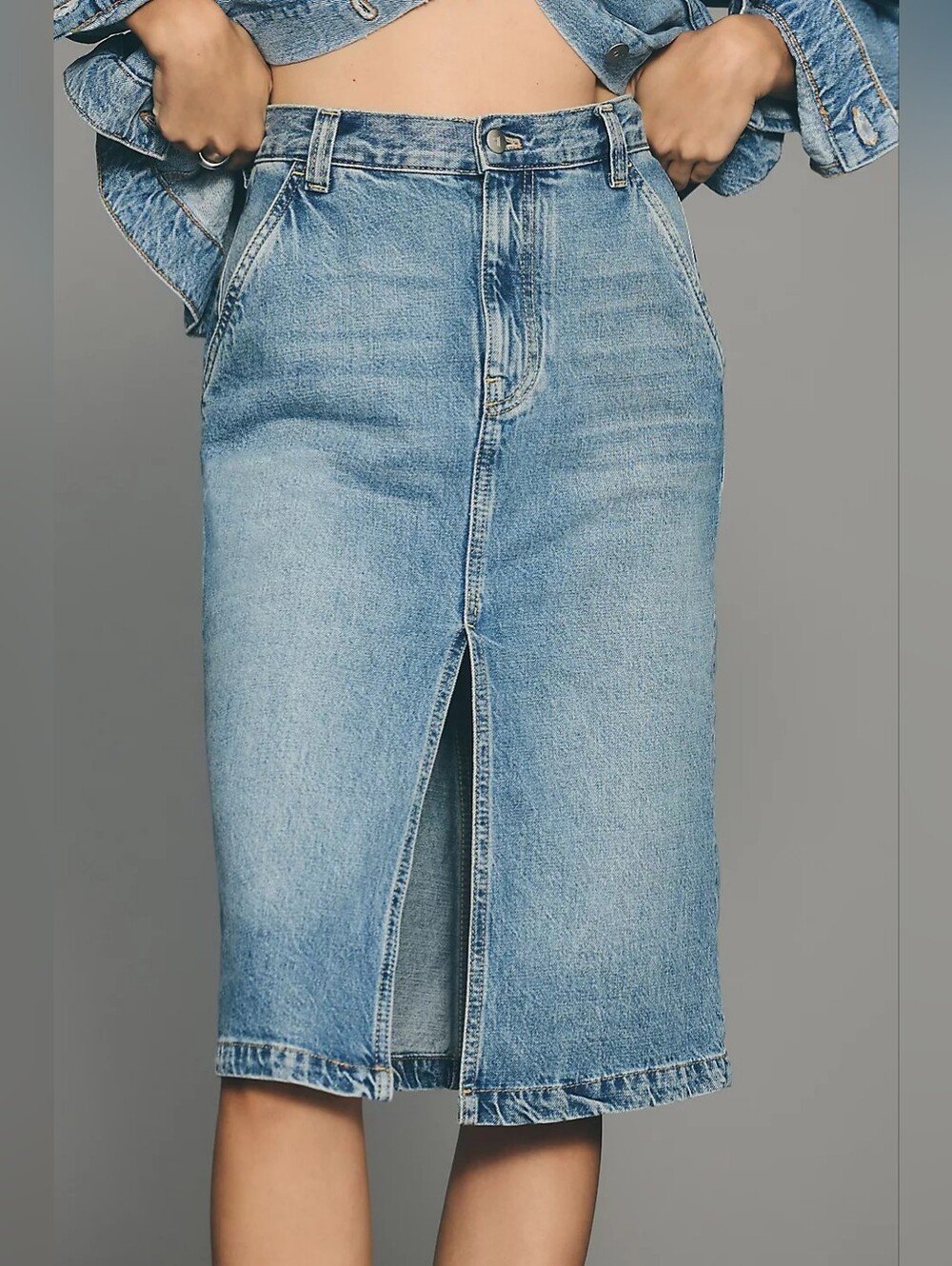 Pilcro Front Slit Blue Denim Skirt, Size 10 Knee Length Cotton Western - Picture 3 of 12